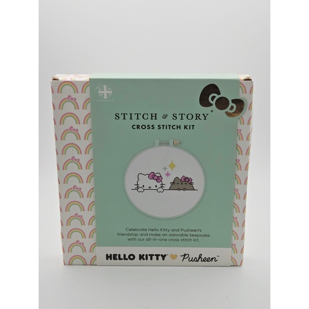 Stitch & Story Hello Kitty Pusheen Cross Stitch Kit Embroidery Hoop New
